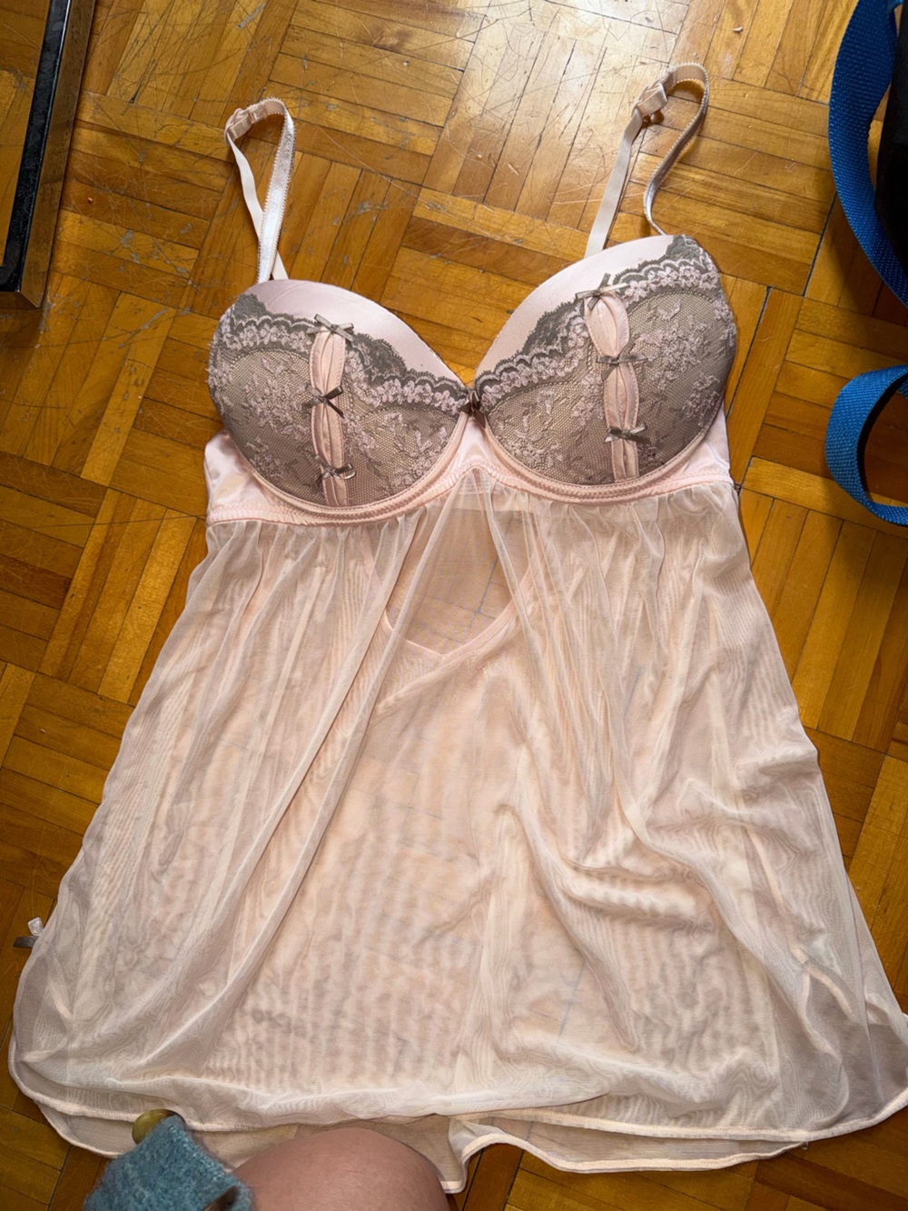 La Vie En Rose Blush Pink Lace-Trim Sheer Chemise